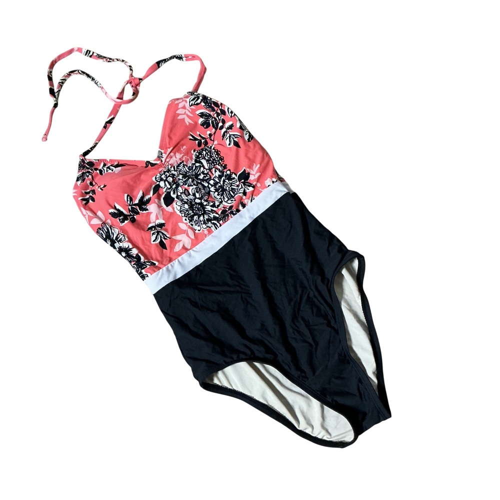 Sea Angel Womens Beachwear‎ Floral Halter One Piece Colorblock Swimsuit Size S